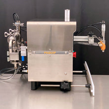 Load image into Gallery viewer, Side of FG-200 benchtop bottle filling machine with optional left or right nozzle arm mount options